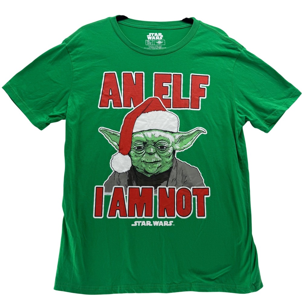 Star Wars Yoda An Elf I Am Not Christmas Holiday Green T-Shirt Large